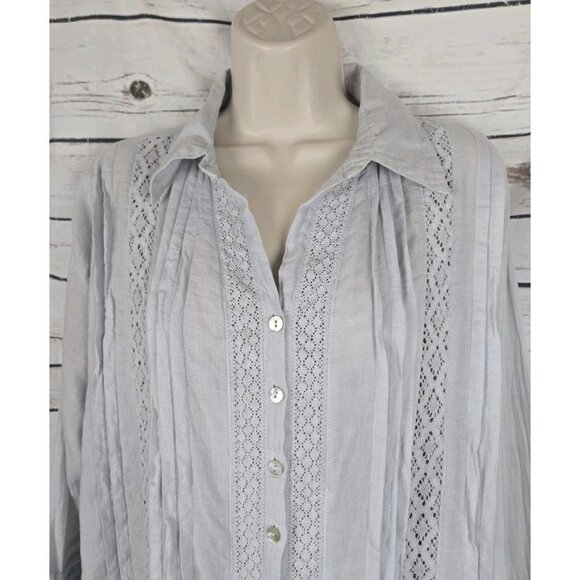 Sundance JP & Mattie Top L Gray Lace Pleated 100% Cotton Sheer Gauze - Picture 3 of 7